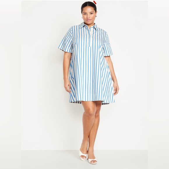 Old Navy Dresses & Skirts - Old Navy Mini Swing Shirt Dress 3X Sky Blue White Stripes Cotton